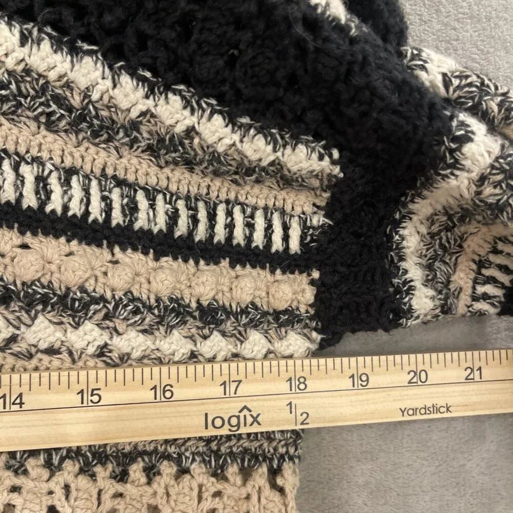 Vtg  Christopher & Banks Hand Knit Cardigan Sweater Women’s M Black, White & Tan